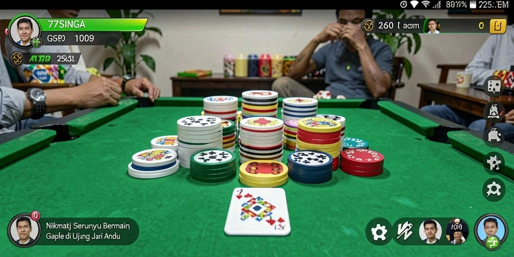Tampilan gameplay seru di 77SINGA, bermain Gaple bersama teman.