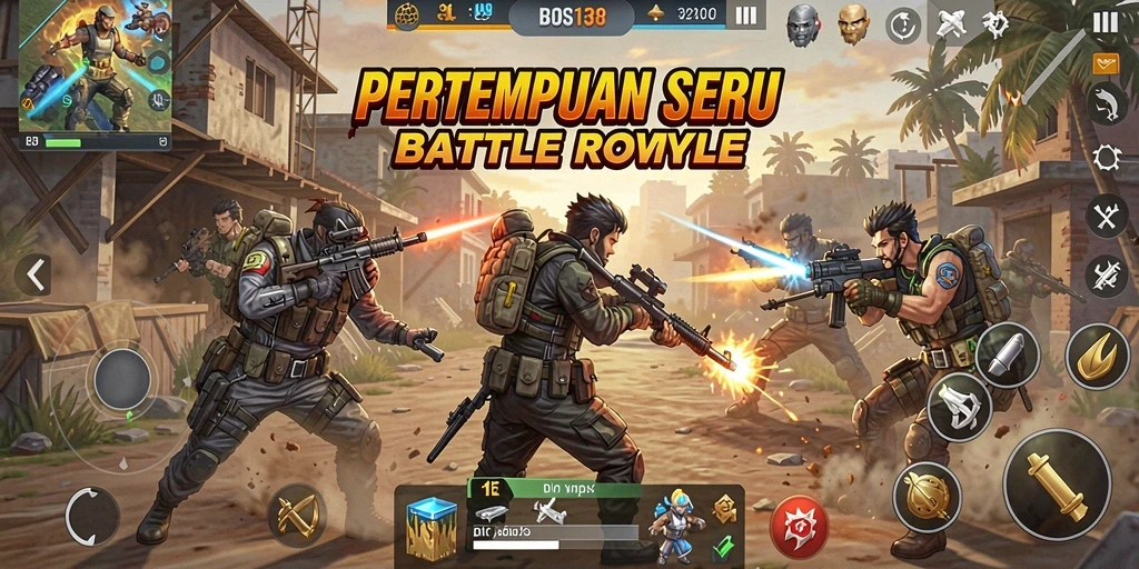 Tangkapan layar menunjukkan pertempuran intens dalam game Battle Royale.