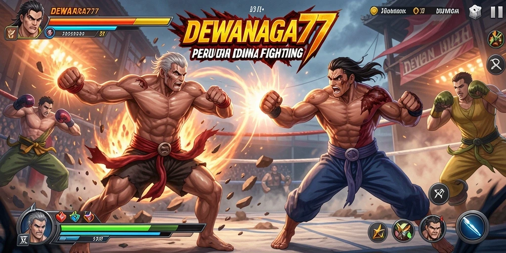 Tampilan pertarungan seru di DEWANAGA77 dengan karakter yang beragam.