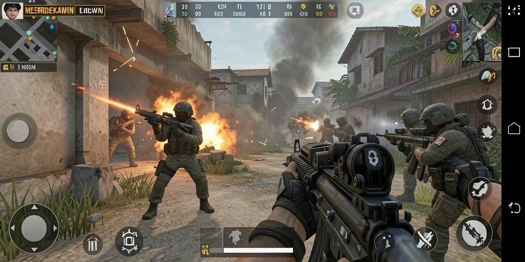 Gameplay intens MERDEKAWIN dalam pertarungan FPS yang seru.