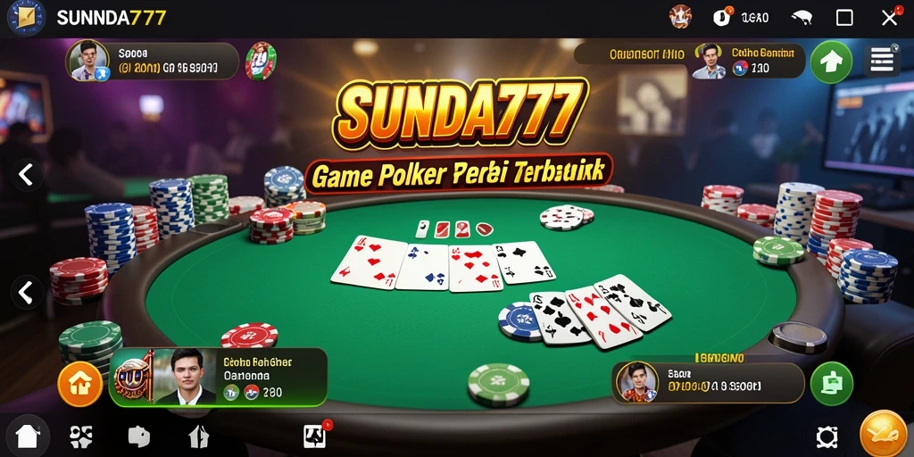 Screenshot SUNDA777 menampilkan aksi seru pemain poker di meja hijau.