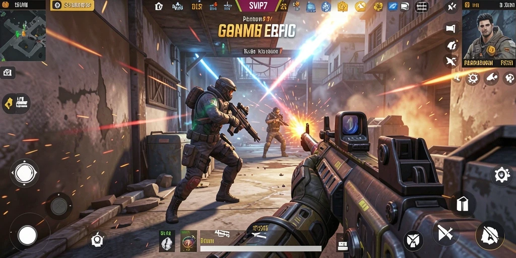 Screenshot gameplay <strong>SVIP7</strong> menampilkan aksi tembak-menembak yang mendebarkan di medan perang.