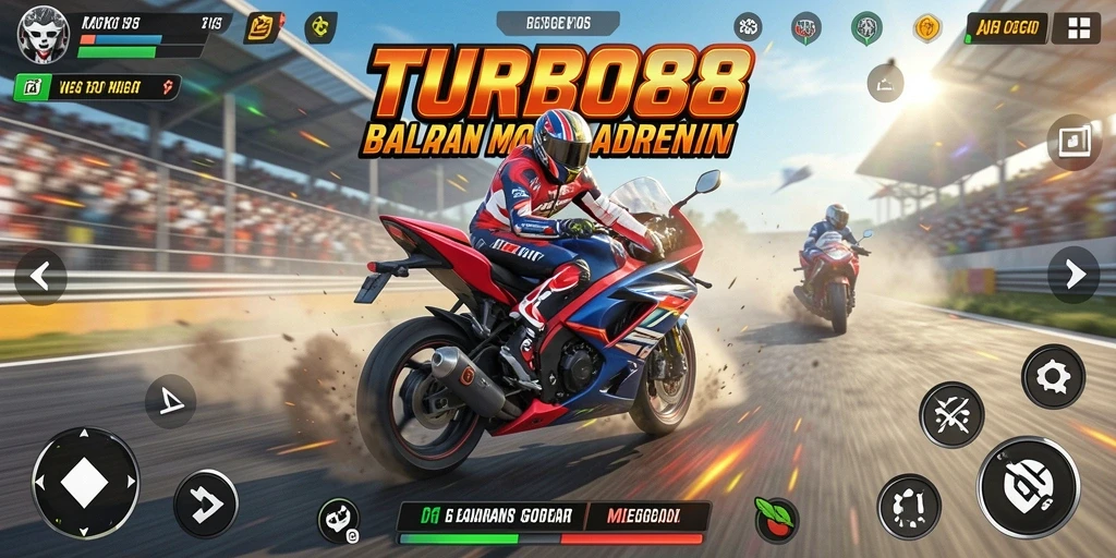 Tampilan gameplay balapan motor yang mendebarkan di TURBO88.
