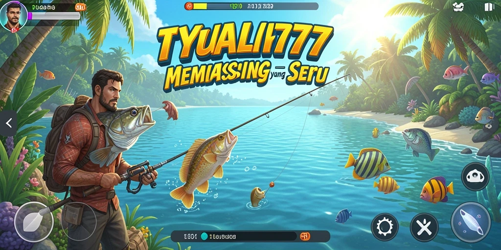 Screenshot dari gameplay TYA777 yang mempesona dengan pemandangan memancing yang indah.