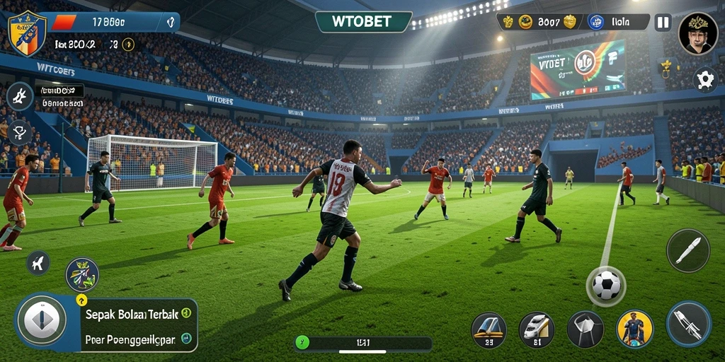 Tampilan aksi seru dalam gameplay sepak bola WTOBET.