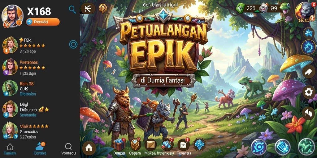 Tampilan gameplay X168 yang menampilkan petualangan seru di dunia fantasi.